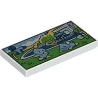 Tile 2 x 4 with Blue Birds / Flicky, Mansion with Pool, Green Grass, Palm Trees print