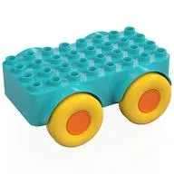 Duplo Car Base 4 x 8 with Four Large Yellow Wheels and Orange Hubs