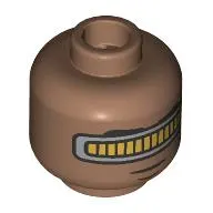 Minifig Head Geordi La Forge, Black Eyebrows, Gold Visor, Neutral / Smile with Teeth
