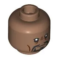 Minifig Head Worf, Black Beard, Moustache, Reddish Brown Nose Ridges, Neutral / Angry