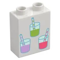 Duplo Brick 1 x 2 x 2 with Lime/Lavender/Coral Lemonade Glasses print