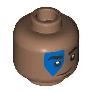 Minifig Head Varl, Black Eyebrows, Blue Shape over Right Eye, Smile/Angry