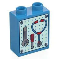 Duplo Brick 1 x 2 x 2 with Tool Rack, Wrench, Screwdriver, Stethoscope print
