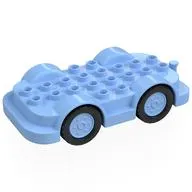 Duplo Car Base 4 x 8 with Four Black Wheels and Bright Light Blue Hubs