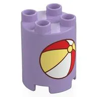 Duplo Brick Round 2 x 2 x 2 with Red/White/Bright Light Yellow Beachball print