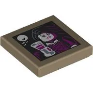 Tile 2 x 2 with Vampire, Long Black Hair, Dark Purple Dress, Goblet, Moon print