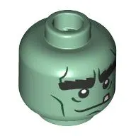 Minifig Head Frankenstein's Monster, Thick Black Eyebrows, Dark Green Lines, Loose Tooth