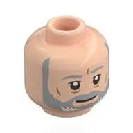 Minifig Head Obi-Wan Kenobi, Light Bluish Grey Eyebrows, Full Beard, Nougat Wrinkles, Neutral / Open Mouth