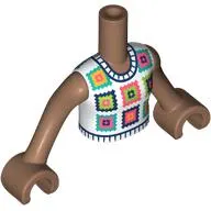Minidoll Torso Girl with Medium Brown Arms and Hands with White Top, Crocheted Granny Sqaures print