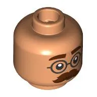 Minifig Head Dr. Watson, Reddish Brown Eyebrows, Thick Moustache, Silver Glasses