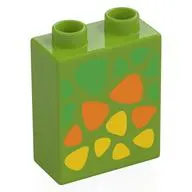 Duplo Brick 1 x 2 x 2 with Bottom Tube, Green, Orange, and Yellow Triangular Spots Print