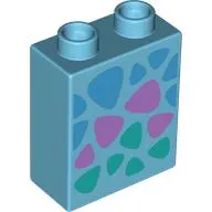 Duplo Brick 1 x 2 x 2 with Bottom Tube, Dark Azure, Medium Lavender, and Dark Turquoise Triangular Spots Print