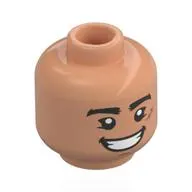 Minifig Head Luffy, Thick Black Eyebrows, Nougat Scar, Open Mouth Mean Smile