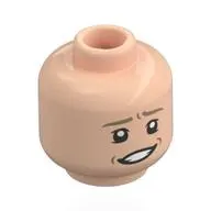 Minifig Head Helmeppo, Dark Tan Eyebrows, Nervous Smile / Scared