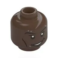 Minifig Head Hobie Brown, Eyebrows, Silver Piercings, Lopsided Smile / Raised Eyebrow