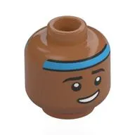 Minifig Head Pavitr Prabhakar, Eyebrows, Blue Head Band, Lopsided Grin, Raided Eyebrow / Angry Scowl