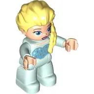 Duplo Figure with Hair with Braid over Left Shoulder, Light Aqua Legs, Heart on Chest Print (Elsa)