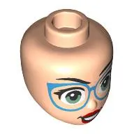 Minidoll Head, Black Eyebrows, Dark Azure Glasses, Olive Green Eyes, Red Lips