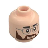 Minifig Head Henry Loomis, Black Eyebrows, Reddish Brown Beard, Silver Glasses, Neutral/Angry