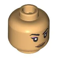 Minifig Head Sparkplug, Black Eyebrows, Nougat Lips, Smile/Angry Scowl