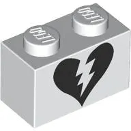 Brick 1 x 2 with Black Broken Heart print