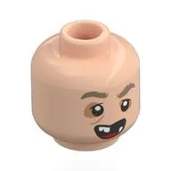 Minifig Head Lotney "Sloth" Fratelli, Dark Tan Eyebrows, Lopsided Eyes, Nougat Eyeshadow, Open Mouth, Broken Teeth
