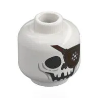 Minifig Head One-Eyed Willie, Skeleton Skull, Dark Brown Eyepatch, Silver Jewels