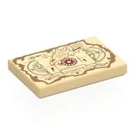 Tile 2 x 3 with Dark Tan One-Eyed Willie's Treasure Map, Dark Red Windrose print