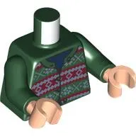 Torso Cardigan, Knitted with Sand Green and Dark Red Design, Collar and Buttons Print, Dark Green Arms, Light Nougat Hands
