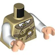 Torso, Buttoned Vest, Dark Tan Color, Gold Watch On Chain, White Shirt, Tie print, White Arms, Light Nougat Hands