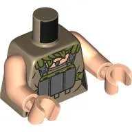 Torso, Olive Backpack, Scarf, Dark Bluish Grey Straps, Harness, Pickaxe print, Light Nougat Arms and Hands