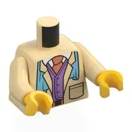 Torso, Jacket, Lavender Jacket, White Shirt, Coral Tie, Medium Azure Scarf print, Tan Arms, Yellow Hands