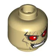 Minifig Head Hobgoblin, Dark Tan Lines, Big Red Eyes, Sharp Teeth, Mean Grin / Open Mouth, Raised Eyebrow
