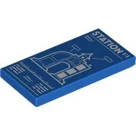 Tile 2 x 4 with 'STATION', Blueprint print