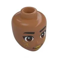 Minidoll Head, Black Eyebrows, Reddish Brown Eyes, Gold Lips, Decorations