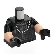 Torso, Dual Molded Arms with Pearl Necklace, Dress, Scarf Print, Black Sleeves Pattern, Light Nougat Arms, Black Hands