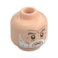 Minifig Head Gandalf, Dark Bluish Grey Eyebrows, White Beard, Wrinkles, Stern Stare, Raised Eyebrow