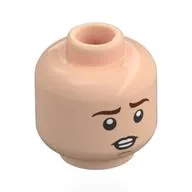 Minifig Head Peregrin Took, Reddish Brown Eyebrows, Chin Line, Open Mouth Teeth, Angry / Worried