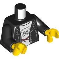 Torso, Leather Jacket, White Trim, White Shirt with Bulldog print, Black Arms, Yellow Hands