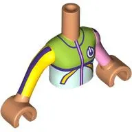 Minidoll Torso Girl with Nougat Arms and Hands with Lime/Light Aua/Bright Pink/Yellow/Dark Purple Wetsuit print