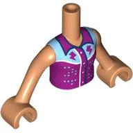 Minidoll Torso Girl with Nougat Arms and Hands with Dark Purple/Light Blue Shirt, Lightning Bolts, Metal Blue Dots print