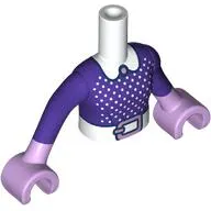 Minidoll Torso Girl with White Arms and Hands with Dark Purple Shirt, White Collar, Dots, Belt, Lavender Buckle, Hands print