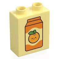 Duplo Brick 1 x 2 x 2 with Bottom Tube, Orange Juice Carton Print