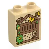 Duplo Brick 1 x 2 x 2 with Bottom Tube, Beehive Print