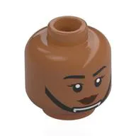 Minifig Head Rebel, Black Eyebrows, Reddish Brown Lips, Black Chin Strap
