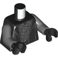 Torso, Cloak, Belt, Silver Shirt print, Dark Bluish Gray Arms, Black Hands