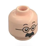 Minifig Head Professor Cuthbert Calculus, Black Eyebrows, Thick Moustache, Round Glasses