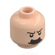Minifig Head Thomson, Black Eyebrows, Thick Moustache Flared Ends, Angry / Smile, Closed Eyes
