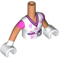 Minidoll Torso Girl with White Arms and Hands with White Shirt, Dark Pink Collar, Bright Pink Hearts, ID Badge print