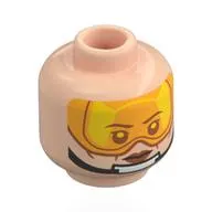 Minifig Head Colonel Ward, Neutral / Black Chin Strap, Dark Brown Eyebrows, Cheek Lines, Nougat Lips, Neutral / Trans-Orange Visor